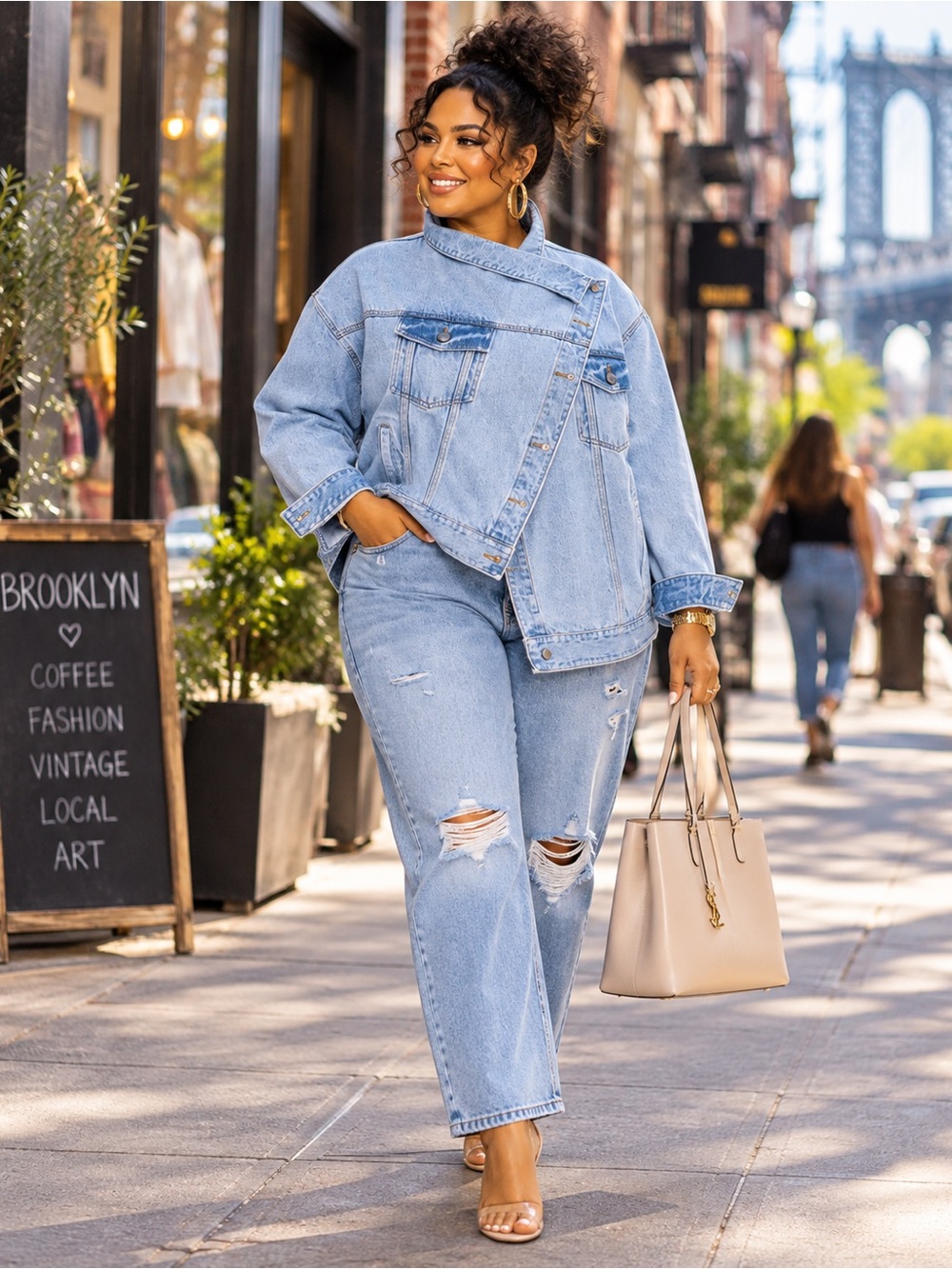 KBB by KAHLANA NWT Light Wash Asymmetrical Front Denim Jacket Size 1X